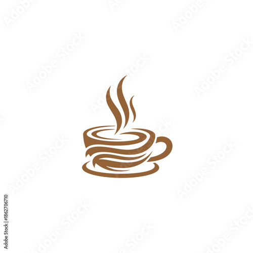 Stylized Coffee Cup Logo with Steaming Hot Beverage Design.