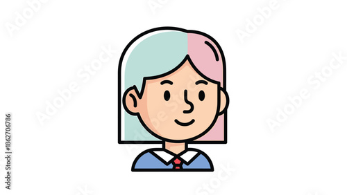 Illustration of a young woman with split-colored hair.