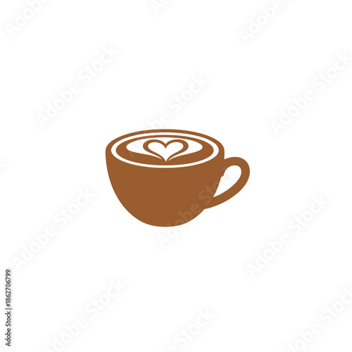 Stylized Coffee Cup with Heart Design in Latte Art.