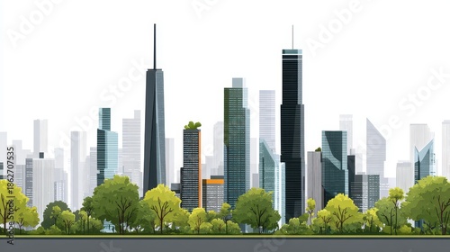 Pixelated Cityscape With Green Trees And Bright Sky