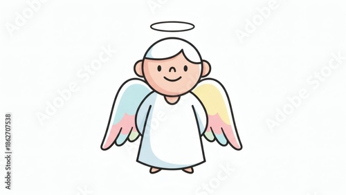 Cute Angel Clipart with Wings and Halo, Cartoon Style