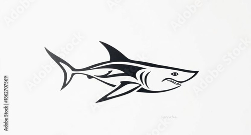 Cartoon marine vector illustration of a shark and tuna swimming in the underwater ocean life amidst aquatic nature and wildlife art