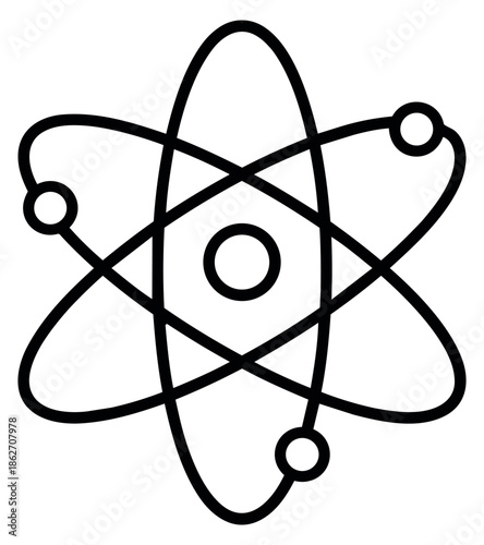 Line art illustration of an atom model depicting atomic structure for science education