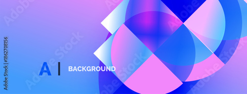Abstract background features overlapping circles, vibrant purple, blue hues. Text reads AI BACKGROUND in bottom left corner. Modern design.
