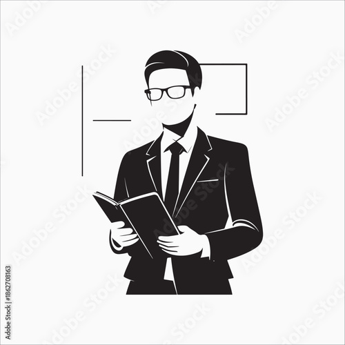 Businessman reviewing document silhouette vector