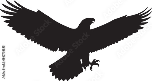 Black Eagle Silhouette in Flight, Majestic Bird of Prey Logo Icon