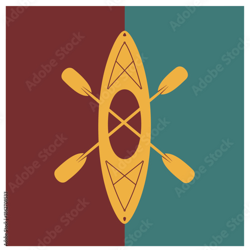 Vintage Kayak and Paddle Icon on Duotone Background