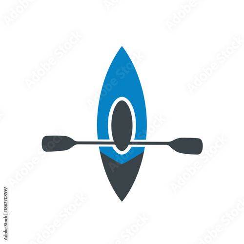 Kayak or Canoe with Paddle Top View Icon - Water Sport Vector Logo