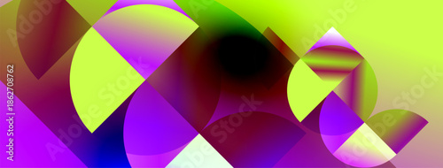 Abstract composition features vibrant overlapping circles, gradients. Colors blend, creating dynamic visual experience. Smooth transitions dominate.