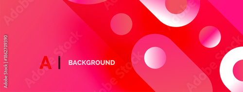 Abstract red background. Gradient shades create circular shapes, modern design. Text reads AI BACKGROUND. Simple, vibrant composition.