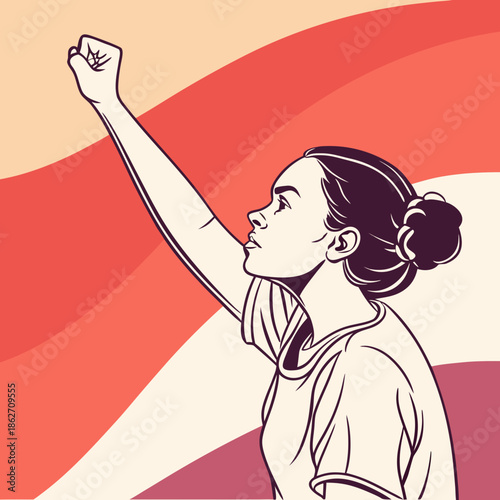 Woman Empowerment Illustration with Strong Raised Fist and Feminist Symbols