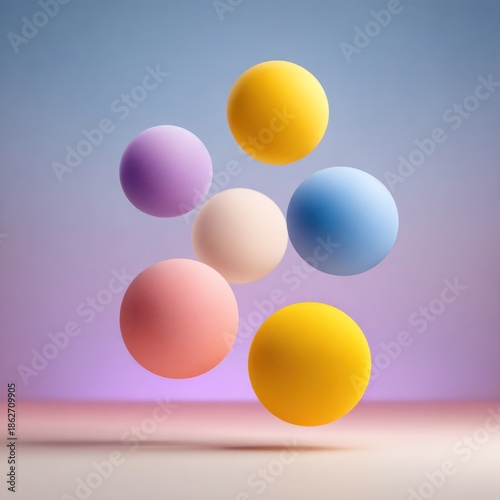 Floating colorful spheres in dynamic composition against a gradient background