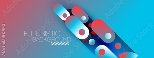 Abstract geometric design. Vibrant colors blend, creating modern, dynamic visual experience. Circles, rectangles overlap, forming interesting patterns.