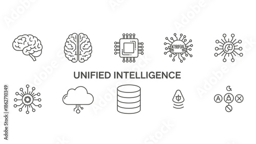 Unified Intelligence and Artificial Intelligence Line Icons