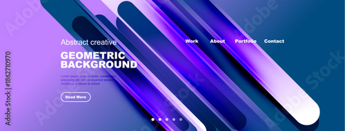 Abstract geometric background design. Vibrant colors, diagonal lines, text elements present. Modern style suitable for website header.
