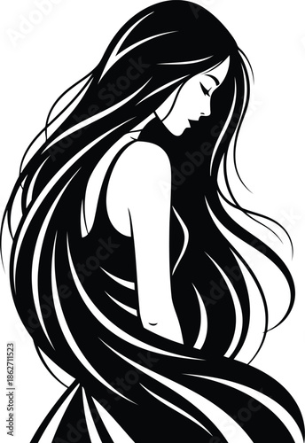 Woman with long hair flowing freely in the wind