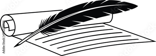 Quill pen on a scroll of paper