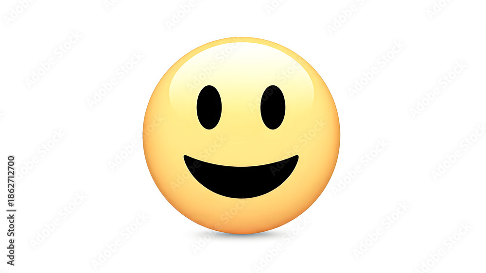 Fototapeta premium A bright yellow smiley face with a wide smile on a clean white background