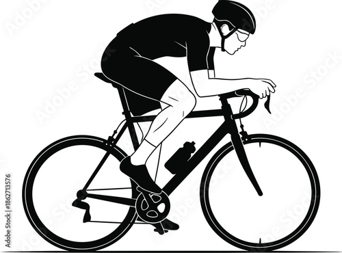 Cyclist silhouette, road bike rider, helmet gear, aerodynamic posture, black figure, sports motion, fitness activity, outdoor exercise, cycling speed, competitive athleteCyclist silhouette