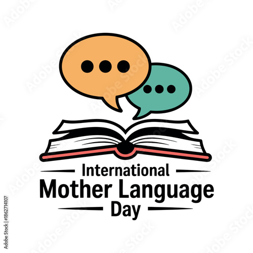 Open book displays speech bubbles for International Mother Language Day.