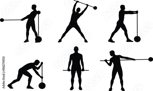 Landmine exercise silhouette, barbell training, fitness movement, strength workout, gym pose, functional training, isolated figure, athletic motion, black illustrationLandmine exercise silhouette,