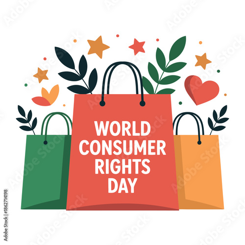 Shopping bags celebrate the important World Consumer Rights Day event.