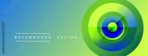 Abstract gradient background. Concentric circles dominate right side. Text reads background design on left. Vivid colors present.