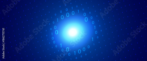 Blue Binary Data Software Programming Code Background. Random Parts of Program Code. Digital Data Technology Concept. 1 0 Machine Code. Random Binary Data Matrix Wide Vector Illustration.