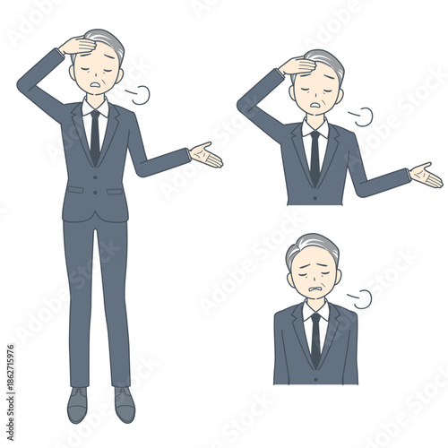 呆れてため息をつく中年のビジネスマンのイラスト　セット