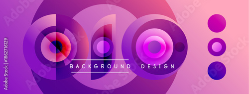Abstract vibrant circles create dynamic background. Purple, pink hues blend smoothly, offering modern design element.