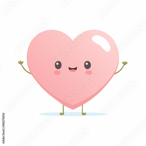 Cute heart character with joyful expression and playful arms raised