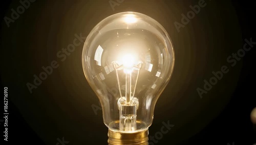 Conceptual cinematic 4K scene featuring light bulbs on black background as the camera zooms toward one bulb that suddenly illuminates symbolizing ideas creativity 