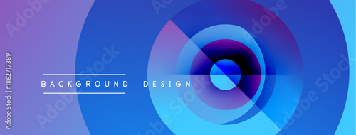 Abstract vibrant circles create dynamic background. Purple, blue hues blend, forming modern design element. Text labels background and design.