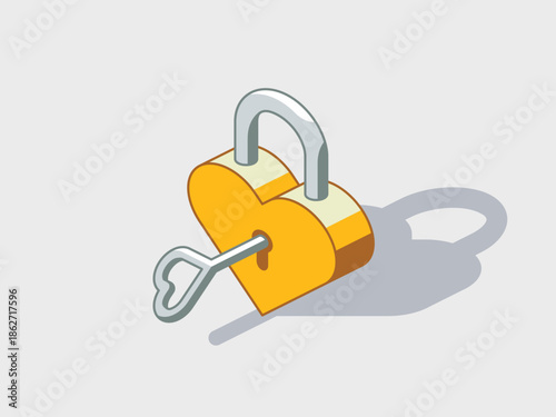 Love lock isometric vector illustration with shadow