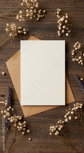 Dried Flowers Frame Blank Notecard: Rustic Elegance