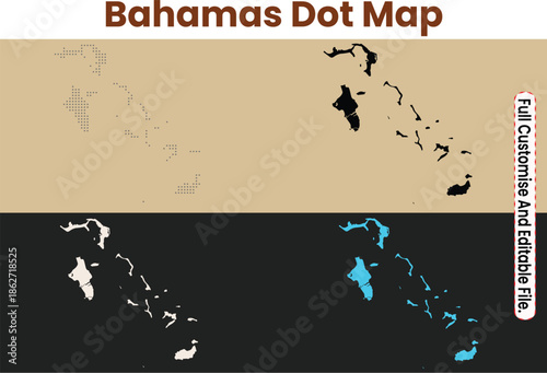 Bahamas Pixel Dot Map | Modern Editable Vector Design.Minimal Geographic Island Map