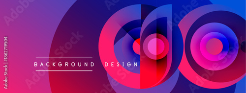 Abstract vibrant circles overlap creating dynamic colorful background. Text reads background design. Modern aesthetic, gradient hues present.