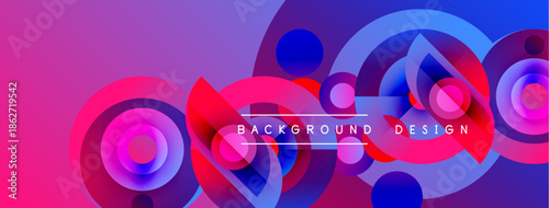 Abstract vibrant design. Overlapping circles create dynamic gradient effect. Pink, purple, blue hues dominate composition. Modern visual element.