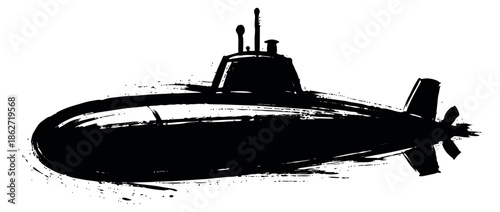 Brush stroke illustration of a submarine depicting a powerful underwater vessel for naval exploration and adventure themes