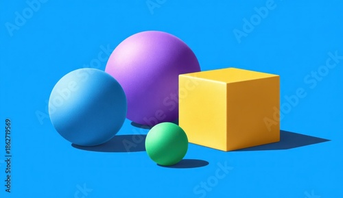 Geometric shapes in vibrant colors against a blue background for design