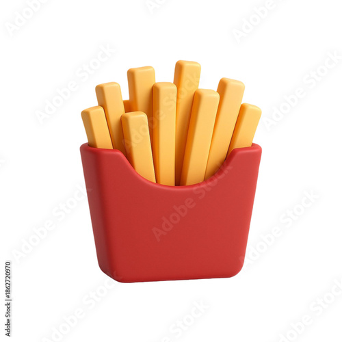 3D French Fries in Red Cardboard Box