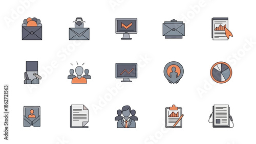 Collection of Modern Business Icons for Productivity and Management.