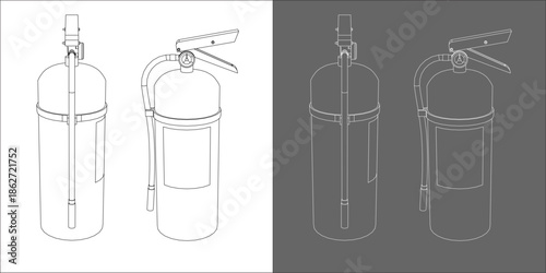 Technical Illustration of Fire Extinguisher Safety Device Linear Style