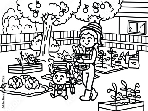 Happy Family Harvest Day in the Vegetable Garden