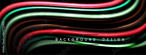 Abstract flowing ribbons, vibrant colors over black background. Modern design element, dynamic curves create visual interest.