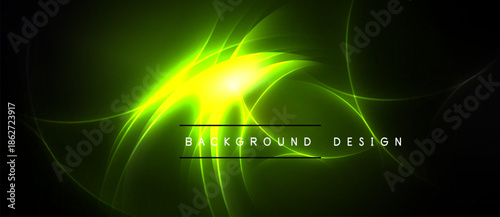 Bright green energy flows, radiating from central point. Dark background creates dramatic visual effect. Modern design element.