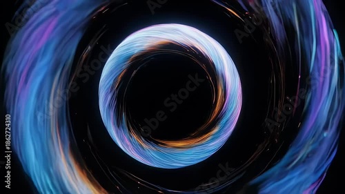 Vibrant Swirling Vortex on Black Background.