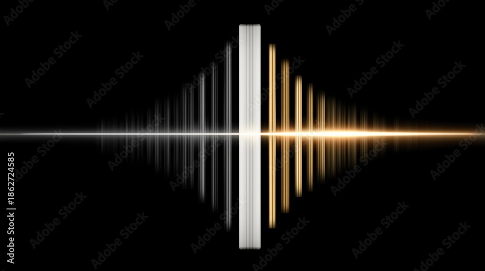 Naklejka premium Symmetrical digital sound wave equalizer with white and gold bars.