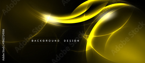 Abstract golden waves over black background. Bright light source creates dynamic, flowing lines. Modern design element for digital projects.