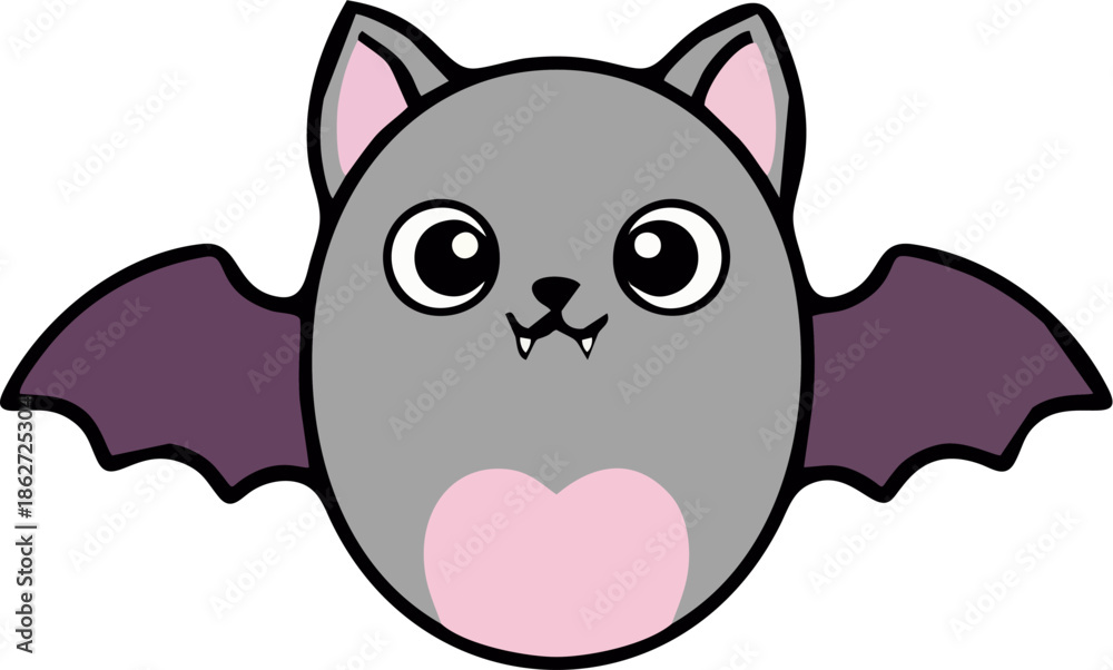 Obraz premium Cute Cartoon Bat with Heart Patch and Purple Wings